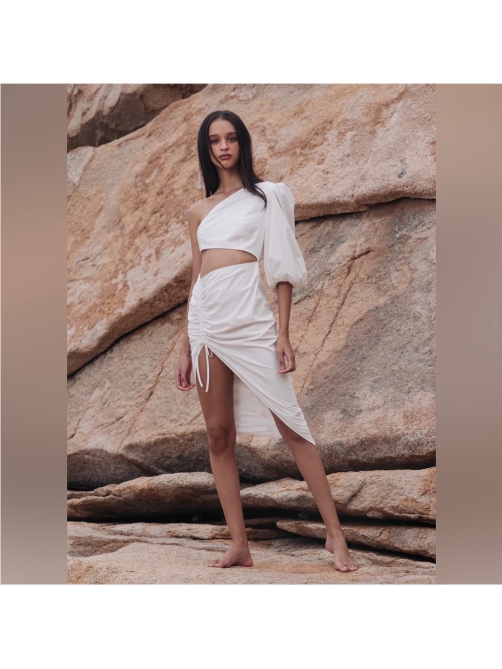 One-Shoulder White Ruched Dress - Picture 6 of 8